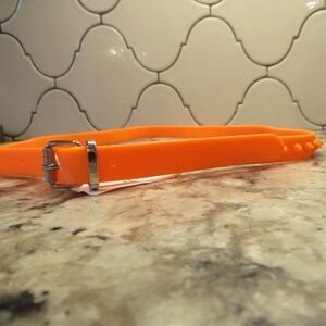 NEW Christian Louboutin $290 Loubispikes Fluorescent Orange Rubber Belt  28"-32"